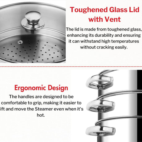 Vinod 28cm 3 - Tier Stainless Steel Multi - Purpose Steamer with Glass Lid – Induction Compatible - Al Kabayel Discount CentreVinod 28cm 3 - Tier Stainless Steel Multi - Purpose Steamer with Glass Lid – Induction CompatibleFood StreamersVINODAl Kabayel Discount Centre