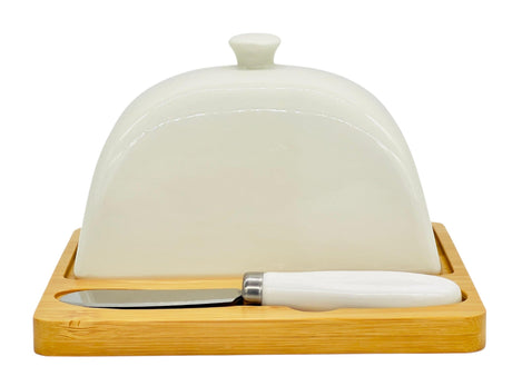 VOGATI Ceramic Butter Plate with Bamboo Base 15cm*15cm*9.5cm - Al Kabayel Discount CentreVOGATI Ceramic Butter Plate with Bamboo Base 15cm*15cm*9.5cmCookware AccessoriesVOGATIAl Kabayel Discount Centre