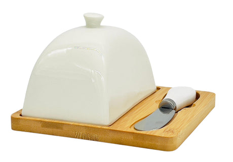 VOGATI Ceramic Butter Plate with Bamboo Base 15cm*15cm*9.5cm - Al Kabayel Discount CentreVOGATI Ceramic Butter Plate with Bamboo Base 15cm*15cm*9.5cmCookware AccessoriesVOGATIAl Kabayel Discount Centre