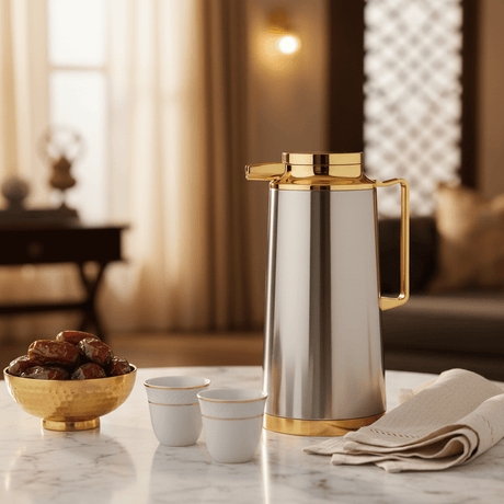 Vogati Silver & Gold Designer Thermal Flask, Premium Double Wall Insulated Server for Hot & Cold Drinks – 1.6 Liter - Al Kabayel Discount CentreVogati Silver & Gold Designer Thermal Flask, Premium Double Wall Insulated Server for Hot & Cold Drinks – 1.6 LiterThermosVOGATIAl Kabayel Discount Centre