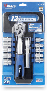 Vtools 12 PC Socket Set 1/2 inch, with Extension Bars, Socket Bits, and Ergonomic Ratchet Wrench Handle,Comprehensive Tool Kit for Auto Repair and DIY,Black,VT5111 - Al Kabayel Discount CentreVtools 12 PC Socket Set 1/2 inch, with Extension Bars, Socket Bits, and Ergonomic Ratchet Wrench Handle,Comprehensive Tool Kit for Auto Repair and DIY,Black,VT5111ToolsVTOOLSAl Kabayel Discount Centre