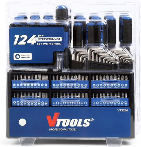 Vtools 124 PCS Screwdriver Set with Stand, Includes Precision Screwdrivers, Hex Keys, Ratchet Handle, Nut Drivers, Offset Screwdrivers, and Screw Bits, Tool Kit for Home and Professional Use,VT2261 - Al Kabayel Discount CentreVtools 124 PCS Screwdriver Set with Stand, Includes Precision Screwdrivers, Hex Keys, Ratchet Handle, Nut Drivers, Offset Screwdrivers, and Screw Bits, Tool Kit for Home and Professional Use,VT2261ToolsVTOOLSAl Kabayel Discount Centre