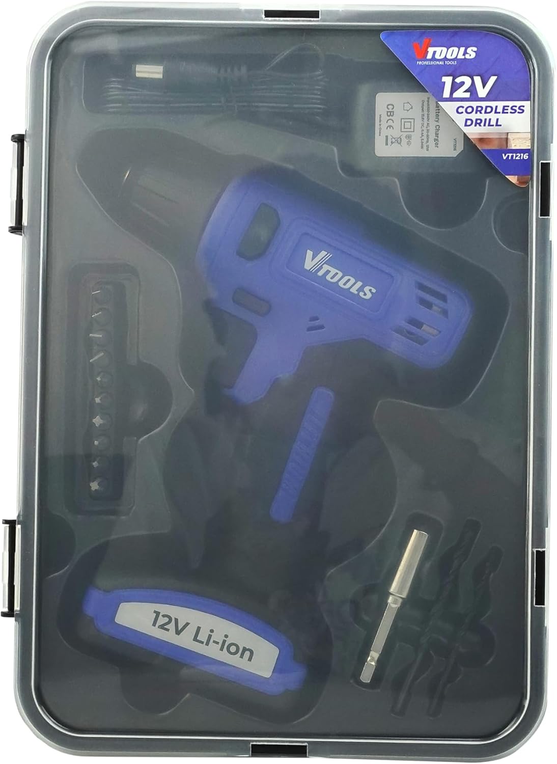 Vtools 12V Cordless Drill Driver With 13 Piece Bits Set, 850 RPM, with Built - In Lithium - Ion 1.5Ah Battery, 16NM Torque, 10mm Chuck for Efficient Drilling & Fastening, 2 Years Warranty, VT1216 - Al Kabayel Discount CentreVtools 12V Cordless Drill Driver With 13 Piece Bits Set, 850 RPM, with Built - In Lithium - Ion 1.5Ah Battery, 16NM Torque, 10mm Chuck for Efficient Drilling & Fastening, 2 Years Warranty, VT1216ToolsVTOOLSAl Kabayel Discount Centre