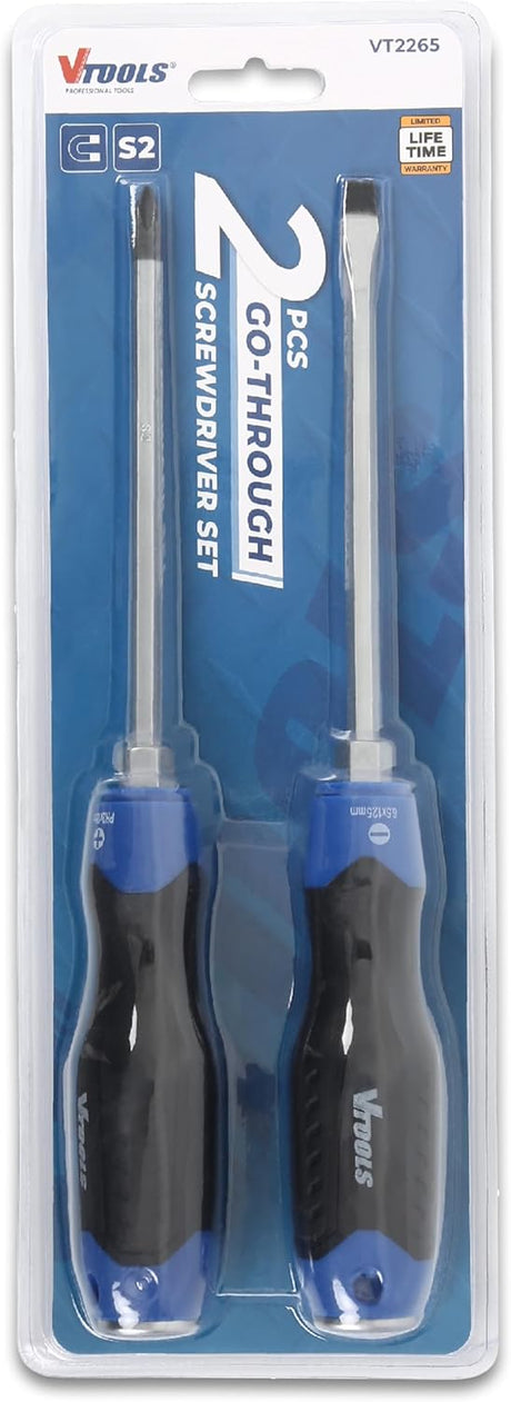 Vtools 2 PCS Go - Through Screwdriver Set, S2 Industrial Steel, Hex Shank Design, Includes SL6.5125mm and PH2125mm, Durable and Ergonomic Grip, Packed with Plastic Hanger, Blue, VT2265 - Al Kabayel Discount CentreVtools 2 PCS Go - Through Screwdriver Set, S2 Industrial Steel, Hex Shank Design, Includes SL6.5125mm and PH2125mm, Durable and Ergonomic Grip, Packed with Plastic Hanger, Blue, VT2265ToolsVTOOLSAl Kabayel Discount Centre