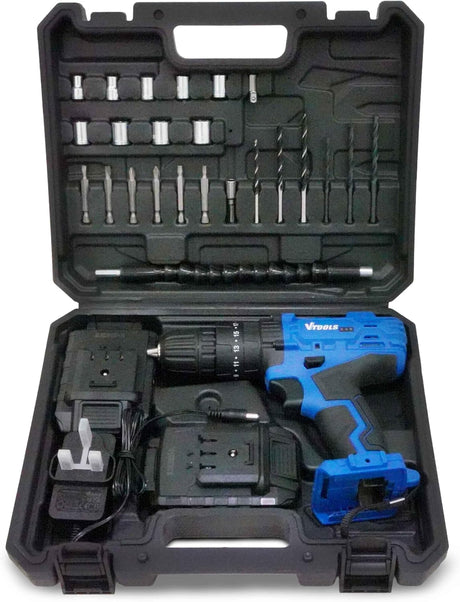 Vtools 20V Cordless Impact Drill Kit with 29 Accessories, 2 Batteries, Variable Speed, 28Nm Torque, Blue, VT1211 - KIT - Al Kabayel Discount CentreVtools 20V Cordless Impact Drill Kit with 29 Accessories, 2 Batteries, Variable Speed, 28Nm Torque, Blue, VT1211 - KITToolsVTOOLSAl Kabayel Discount Centre