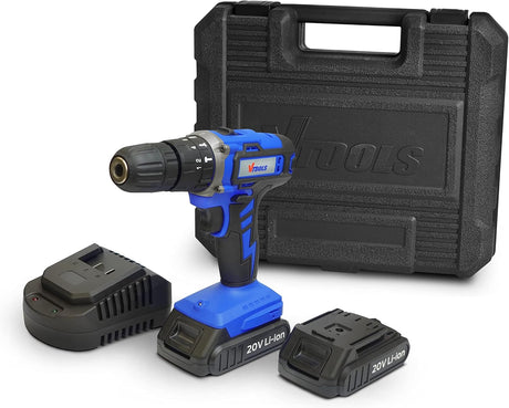 Vtools 20V Cordless Impact Drill With 2 Batteries & 1 Charger, 2 - Variable Speed, 10mm Keyless Chuck, 18+1 Torque Setting, BMC Case, Drill Kit for Wood, Concrete, & Plastic, 2 Years Warranty, VT1211 - Al Kabayel Discount CentreVtools 20V Cordless Impact Drill With 2 Batteries & 1 Charger, 2 - Variable Speed, 10mm Keyless Chuck, 18+1 Torque Setting, BMC Case, Drill Kit for Wood, Concrete, & Plastic, 2 Years Warranty, VT1211ToolsVTOOLSAl Kabayel Discount Centre