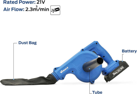 VTOOLS 21V Cordless Electric Blower with 2×1500mAh Li-ion Batteries, Lightweight Handheld Air Blower for Cleaning Leaves Dust Debris, Includes Charger & Accessories Set, VT1226 - Al Kabayel Discount CentreVTOOLS 21V Cordless Electric Blower with 2×1500mAh Li-ion Batteries, Lightweight Handheld Air Blower for Cleaning Leaves Dust Debris, Includes Charger & Accessories Set, VT1226Power ToolsVTOOLSAl Kabayel Discount Centre