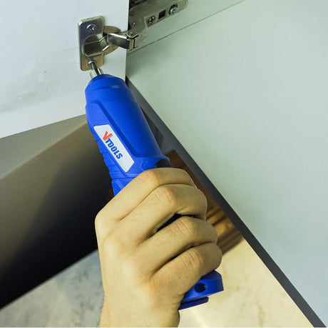 Vtools 3.6V Cordless Electric Screwdriver Set, Rechargeable with 9pcs Bit Set & 1 Bit Holder, Rotating Handle, LED Light, USB Charge, Blue, VT1213 - Al Kabayel Discount CentreVtools 3.6V Cordless Electric Screwdriver Set, Rechargeable with 9pcs Bit Set & 1 Bit Holder, Rotating Handle, LED Light, USB Charge, Blue, VT1213ToolsVTOOLSAl Kabayel Discount Centre