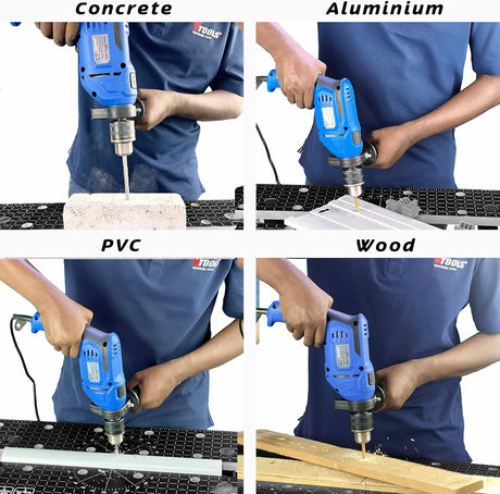 Vtools 650 Watt Impact Drill With Multi Function (Hammer And Drill), 360 degree Rotating Side Handle, Guide Ruler, And Variable Speed, Blue, VT1206 - Al Kabayel Discount CentreVtools 650 Watt Impact Drill With Multi Function (Hammer And Drill), 360 degree Rotating Side Handle, Guide Ruler, And Variable Speed, Blue, VT1206ToolsVTOOLSAl Kabayel Discount Centre