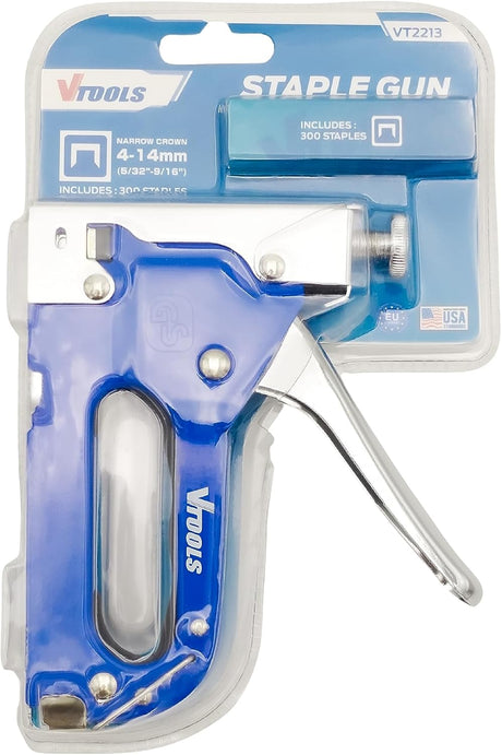 Vtools Manual Staple Gun With Adjustable Force and 300 14 mm U - Type Staples for Upholstery, Material Repair, Carpentry, Decoration, Furniture, DIY, Blue, VT2213 - Al Kabayel Discount CentreVtools Manual Staple Gun With Adjustable Force and 300 14 mm U - Type Staples for Upholstery, Material Repair, Carpentry, Decoration, Furniture, DIY, Blue, VT2213ToolsVTOOLSAl Kabayel Discount Centre