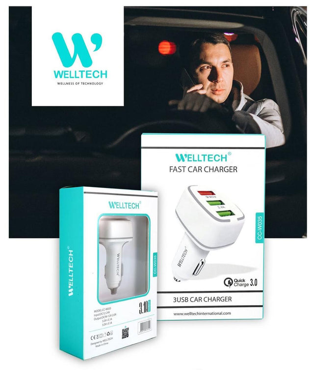 WELLTECH Fast Car Charger 3 USB Port - CCW035 - Al Kabayel Discount CentreWELLTECH Fast Car Charger 3 USB Port - CCW035Cords & AdaptersWELLTECHAl Kabayel Discount Centre