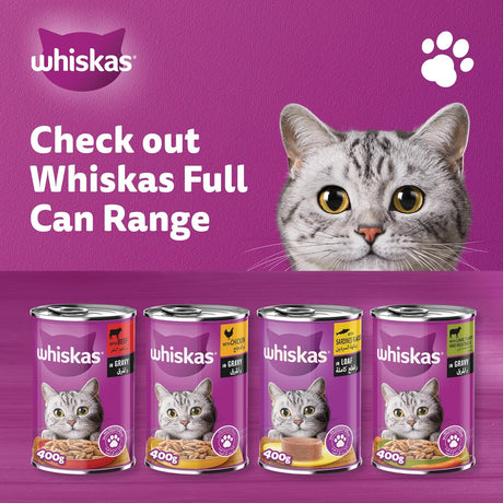 Whiskas Beef in Gravy Can Cat Food, 400g, for 1+ Years Adult Cats, Whiskas Cat Food in a Can, Complete & Balanced Nutrition - Al Kabayel Discount CentreWhiskas Beef in Gravy Can Cat Food, 400g, for 1+ Years Adult Cats, Whiskas Cat Food in a Can, Complete & Balanced NutritionPet SuppliesWHISKASAl Kabayel Discount Centre