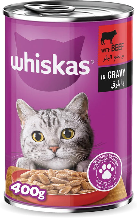 Whiskas Beef in Gravy Can Cat Food, 400g, for 1+ Years Adult Cats, Whiskas Cat Food in a Can, Complete & Balanced Nutrition - Al Kabayel Discount CentreWhiskas Beef in Gravy Can Cat Food, 400g, for 1+ Years Adult Cats, Whiskas Cat Food in a Can, Complete & Balanced NutritionPet SuppliesWHISKASAl Kabayel Discount Centre