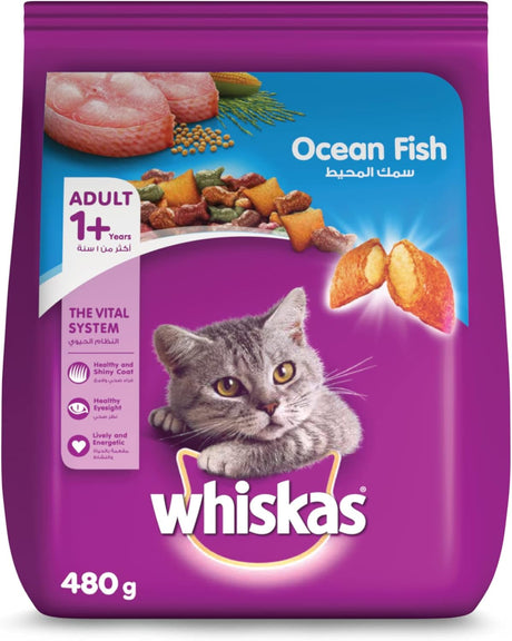 Whiskas Ocean Fish Dry Cat Food, Bag of 480g, for Adult Cats 1+ Years, Complete Nutrition and Great Taste Cat Dry Food - Al Kabayel Discount CentreWhiskas Ocean Fish Dry Cat Food, Bag of 480g, for Adult Cats 1+ Years, Complete Nutrition and Great Taste Cat Dry FoodPet SuppliesWHISKASAl Kabayel Discount Centre