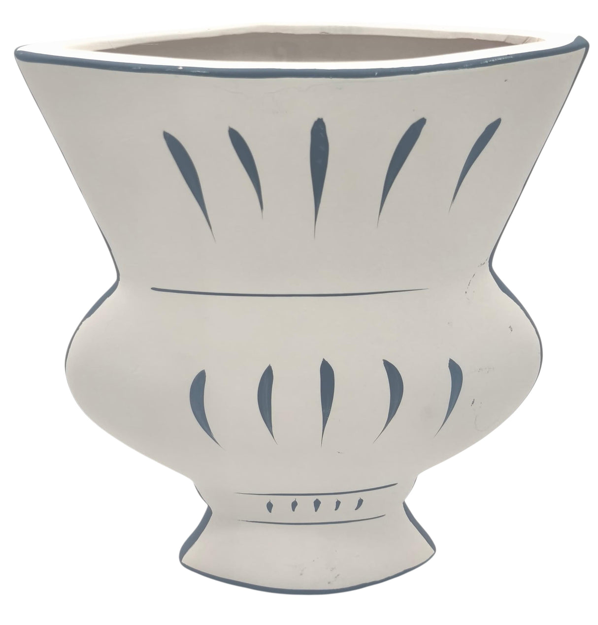 AKDC Contemporary Urn Shaped Clay Flower Vase 17cm*5cm*21cm, White and Blue