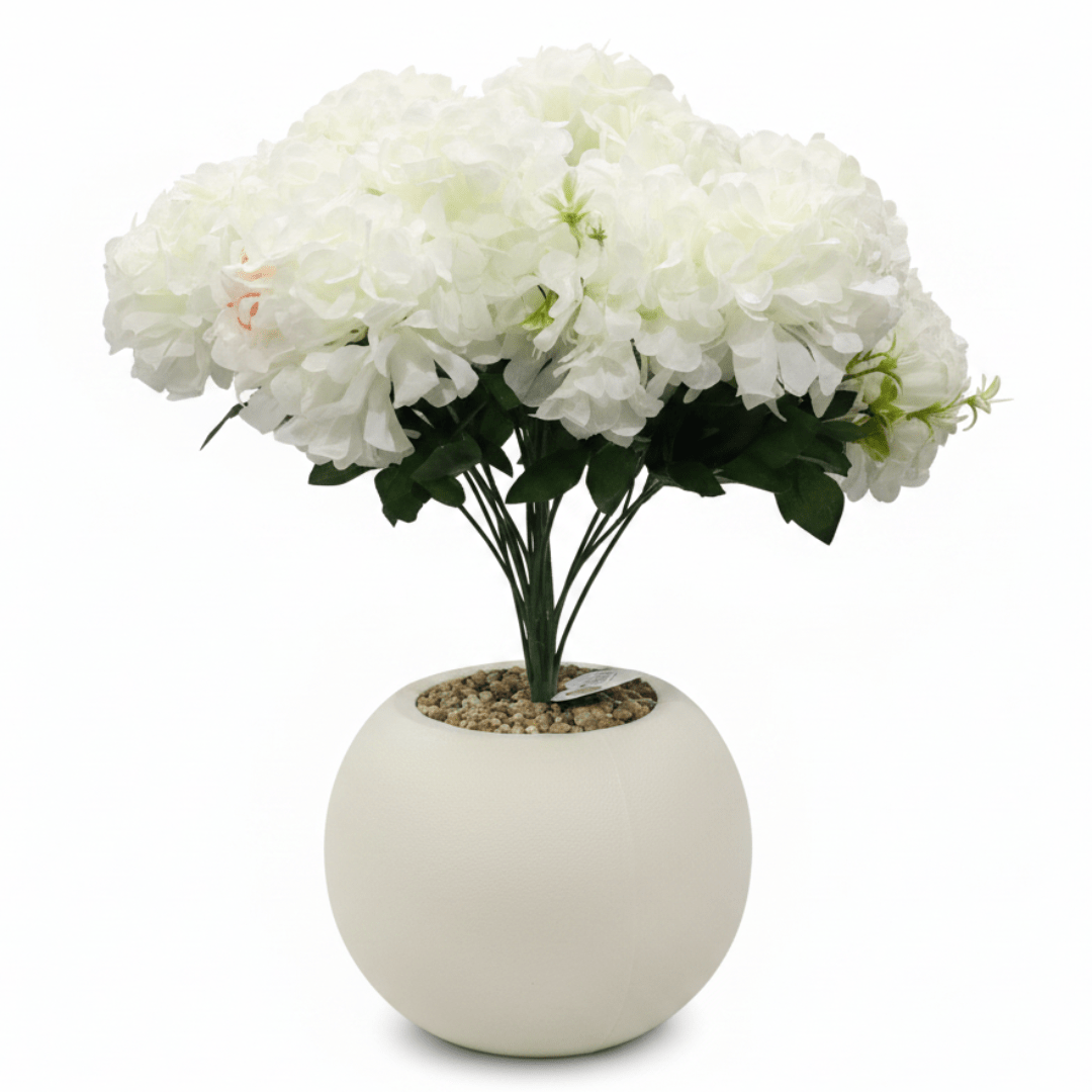 White Artificial Hydrangea Arrangement | Cream Sphere Pot | 35cm - Al Kabayel Discount CentreWhite Artificial Hydrangea Arrangement | Cream Sphere Pot | 35cmArtificial FloraAKDCAl Kabayel Discount Centre