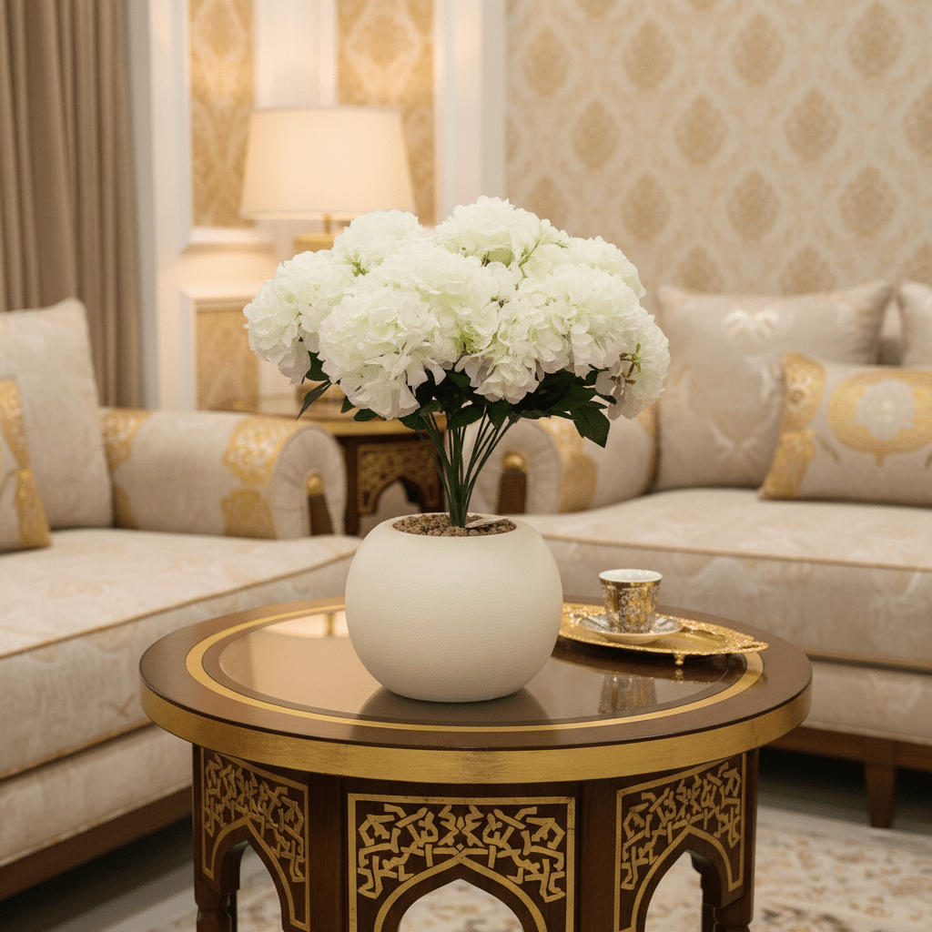White Artificial Hydrangea Arrangement | Cream Sphere Pot | 35cm - Al Kabayel Discount CentreWhite Artificial Hydrangea Arrangement | Cream Sphere Pot | 35cmArtificial FloraAKDCAl Kabayel Discount Centre