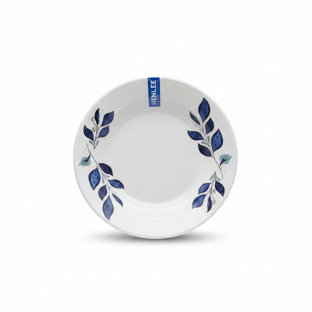 Henlee White & Blue Melamine Deep Plate - 7 Inch