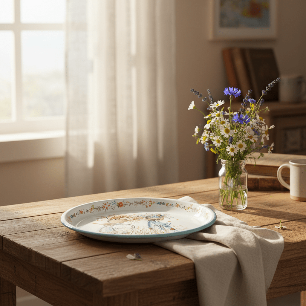 White & Blue Vintage Bicycles with Floral Design Enamel Plate – 26cm - Al Kabayel Discount CentreWhite & Blue Vintage Bicycles with Floral Design Enamel Plate – 26cmPlatesAKDCAl Kabayel Discount Centre