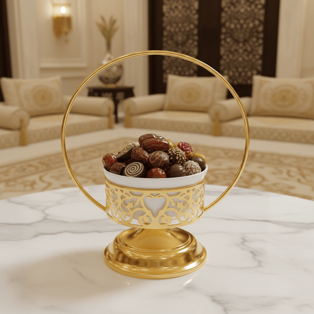 White Ceramic Candy Bowl with Gold Metal Holder & Lid – Elegant Serving Dish for Chocolates, Sweets & Dry Fruits – 12 × 30 cm - Al Kabayel Discount CentreWhite Ceramic Candy Bowl with Gold Metal Holder & Lid – Elegant Serving Dish for Chocolates, Sweets & Dry Fruits – 12 × 30 cmJars & Food SaversAKDCAl Kabayel Discount Centre
