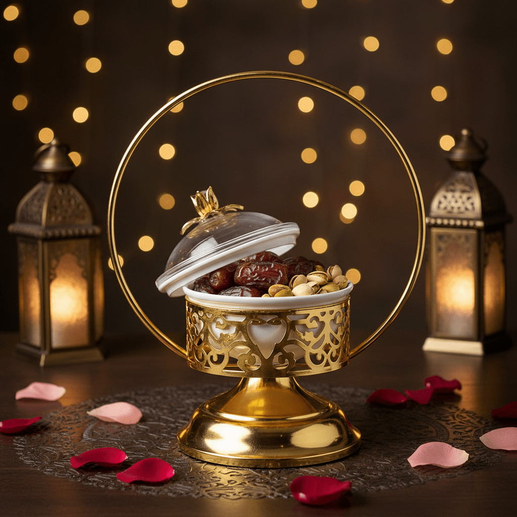 White Ceramic Candy Bowl with Gold Metal Holder & Lid – Elegant Serving Dish for Chocolates, Sweets & Dry Fruits – 12 × 30 cm - Al Kabayel Discount CentreWhite Ceramic Candy Bowl with Gold Metal Holder & Lid – Elegant Serving Dish for Chocolates, Sweets & Dry Fruits – 12 × 30 cmJars & Food SaversAKDCAl Kabayel Discount Centre