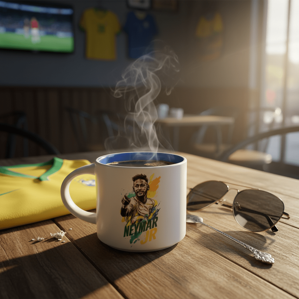 White Ceramic Coffee Mug 350ml with Brazil Flag & Neymar Jr Design - Al Kabayel Discount CentreWhite Ceramic Coffee Mug 350ml with Brazil Flag & Neymar Jr DesignMugsAKDCAl Kabayel Discount Centre