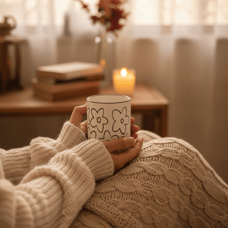 White Ceramic Daisy Flower Mug – 400ml | Black Print & Rim - Al Kabayel Discount CentreWhite Ceramic Daisy Flower Mug – 400ml | Black Print & RimMugsAKDCAl Kabayel Discount Centre