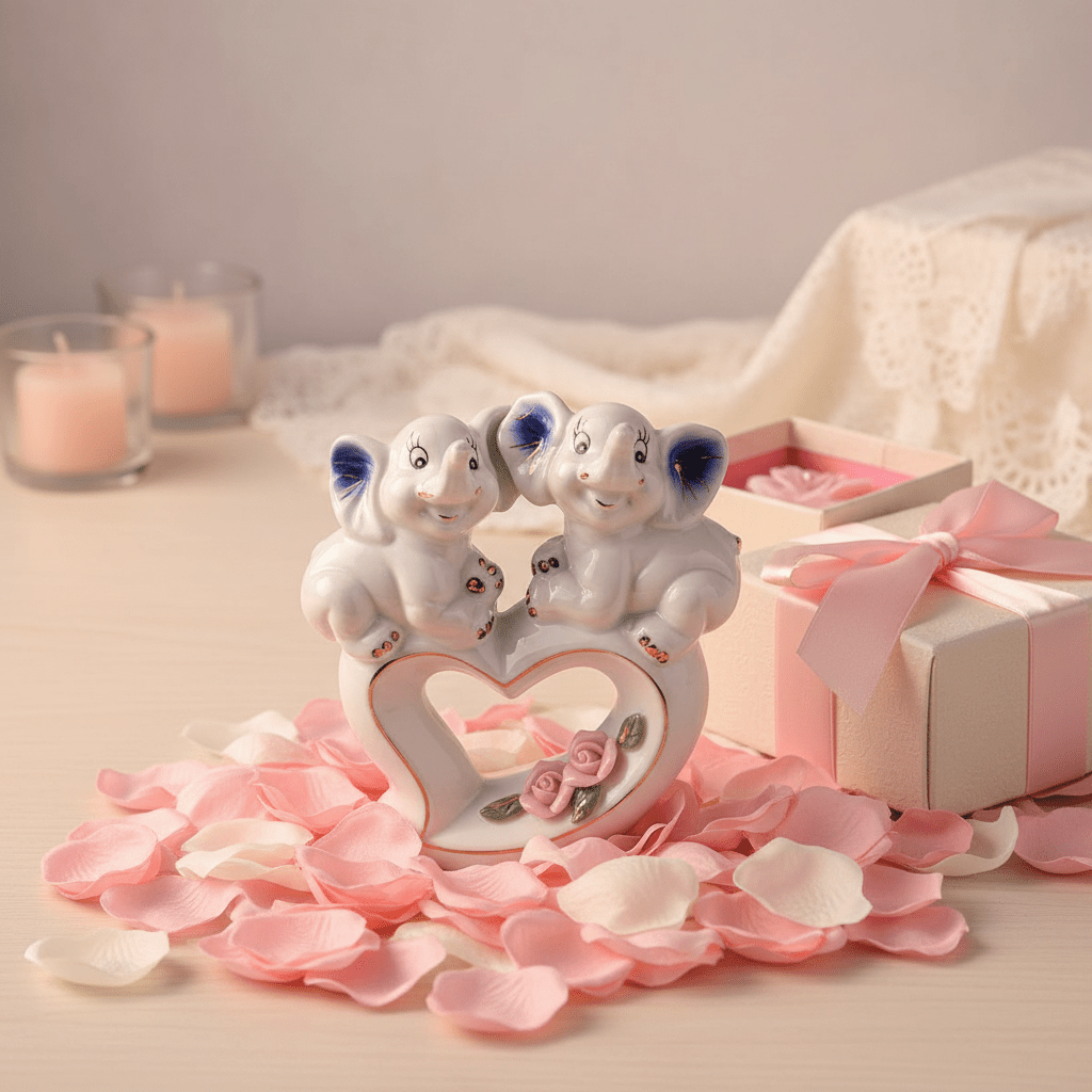 White Ceramic Elephant Couple Figurine – Heart & Rose Décor Piece, 13cm - Al Kabayel Discount CentreWhite Ceramic Elephant Couple Figurine – Heart & Rose Décor Piece, 13cmHome Décor AccentsAKDCAl Kabayel Discount Centre