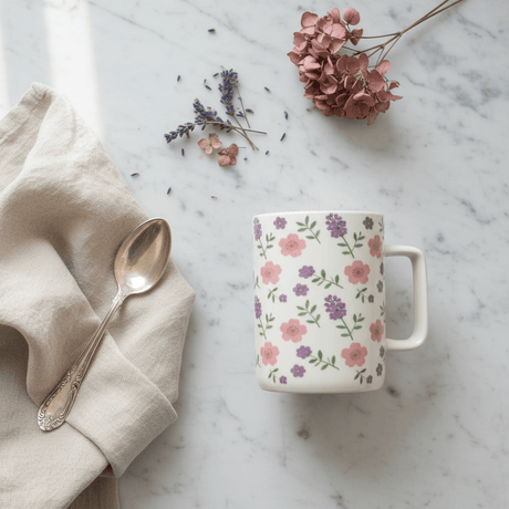 White Ceramic Floral Mug 350ml - Al Kabayel Discount CentreWhite Ceramic Floral Mug 350mlMugsAKDCAl Kabayel Discount Centre