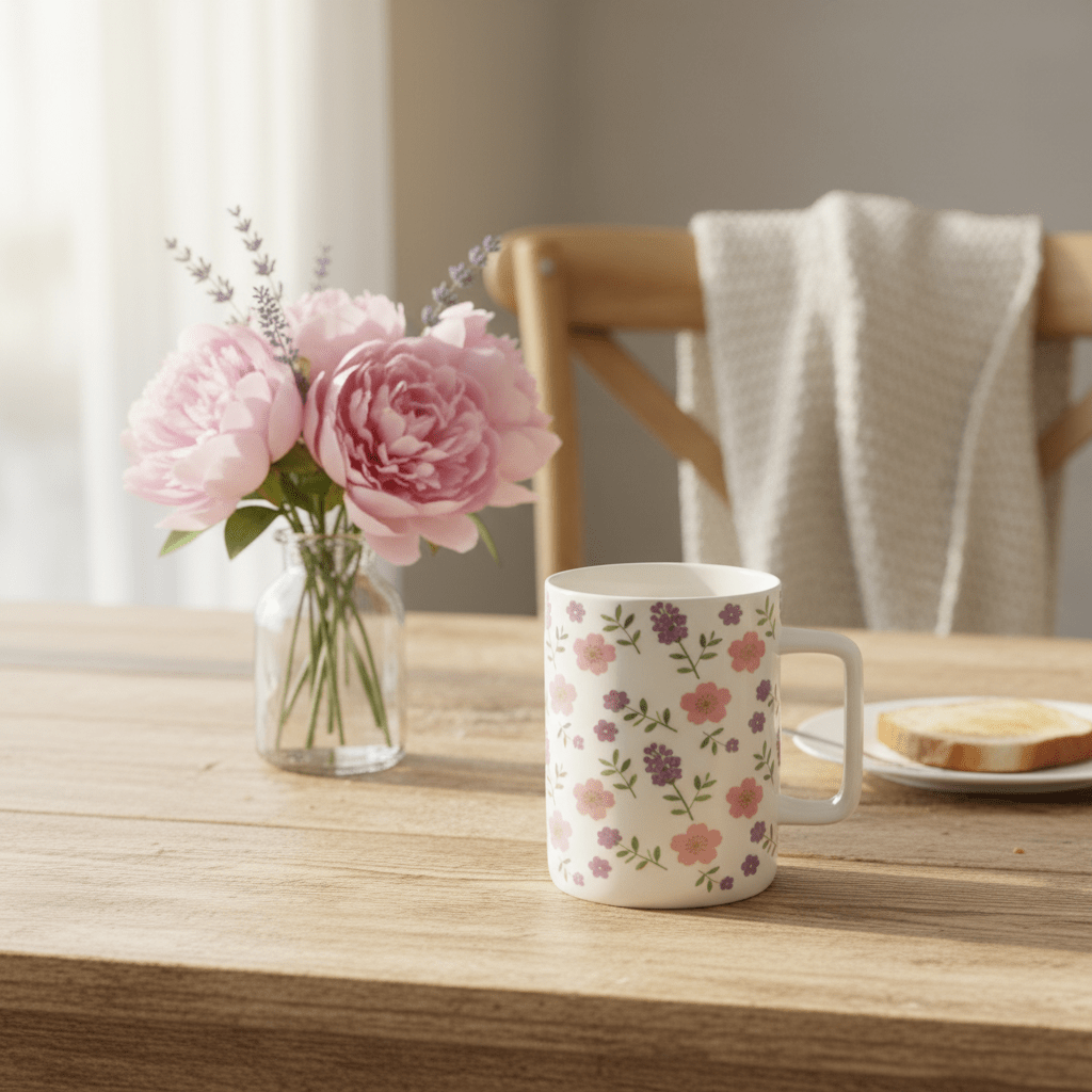 White Ceramic Floral Mug 350ml - Al Kabayel Discount CentreWhite Ceramic Floral Mug 350mlMugsAKDCAl Kabayel Discount Centre