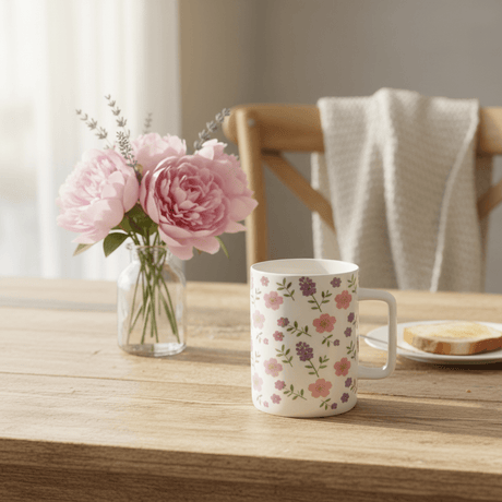 White Ceramic Floral Mug 350ml - Al Kabayel Discount CentreWhite Ceramic Floral Mug 350mlMugsAKDCAl Kabayel Discount Centre
