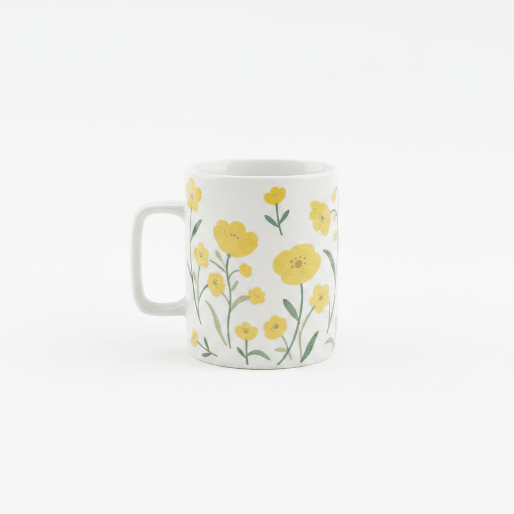 White Ceramic Mug with Yellow Wildflower Print - 350ml - Al Kabayel Discount CentreWhite Ceramic Mug with Yellow Wildflower Print - 350mlMugsAKDCAl Kabayel Discount Centre