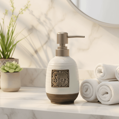 White Ceramic & Plastic Liquid Soap Dispenser – 400ml - Al Kabayel Discount CentreWhite Ceramic & Plastic Liquid Soap Dispenser – 400mlHolders & DispensersAKDCAl Kabayel Discount Centre