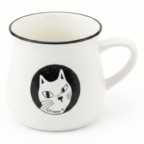 White ceramic porcelain mug with black cat print and rim 100ml - Al Kabayel Discount CentreWhite ceramic porcelain mug with black cat print and rim 100mlMugsAKDCAl Kabayel Discount Centre