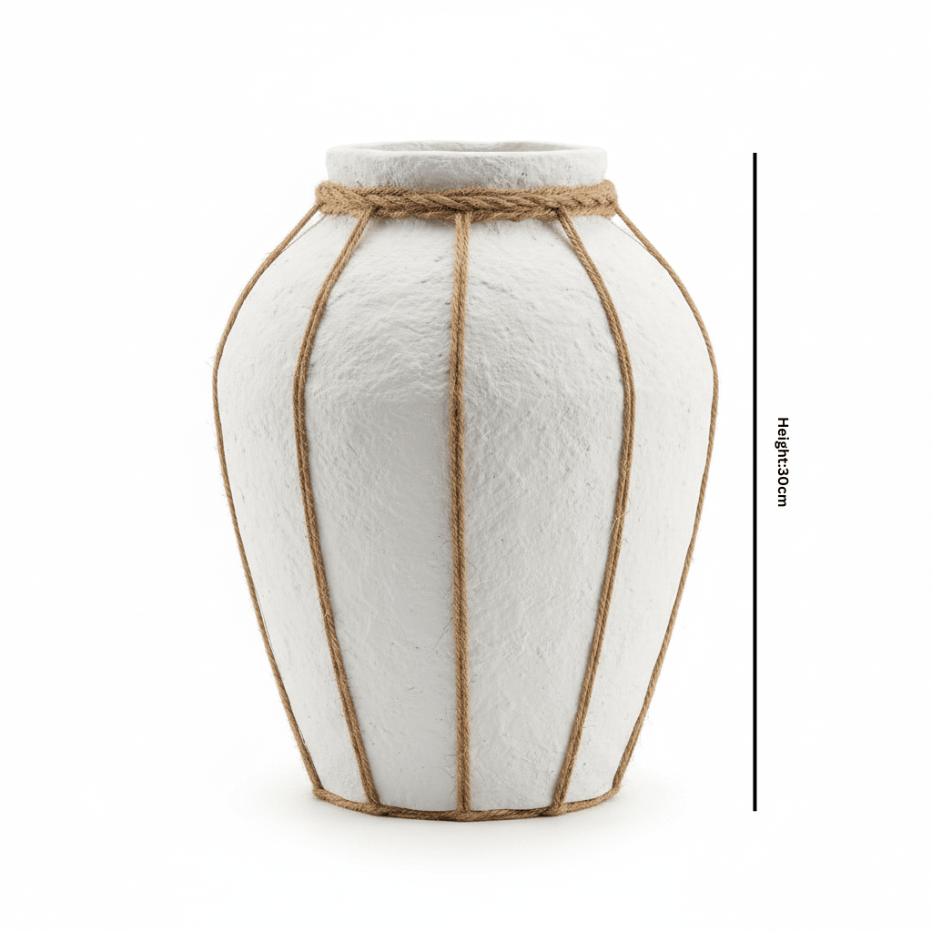 White Chalk Flower Vase with Jute Rope Detail - 30cm - Al Kabayel Discount CentreWhite Chalk Flower Vase with Jute Rope Detail - 30cmFlower VaseAKDCAl Kabayel Discount Centre