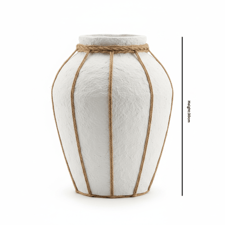 White Chalk Flower Vase with Jute Rope Detail - 30cm - Al Kabayel Discount CentreWhite Chalk Flower Vase with Jute Rope Detail - 30cmFlower VaseAKDCAl Kabayel Discount Centre