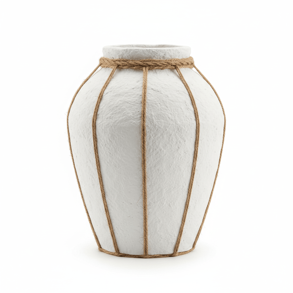 White Chalk Flower Vase with Jute Rope Detail - 30cm - Al Kabayel Discount CentreWhite Chalk Flower Vase with Jute Rope Detail - 30cmFlower VaseAKDCAl Kabayel Discount Centre