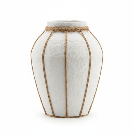 White Chalk Flower Vase with Jute Rope Detail - 30cm - Al Kabayel Discount CentreWhite Chalk Flower Vase with Jute Rope Detail - 30cmFlower VaseAKDCAl Kabayel Discount Centre