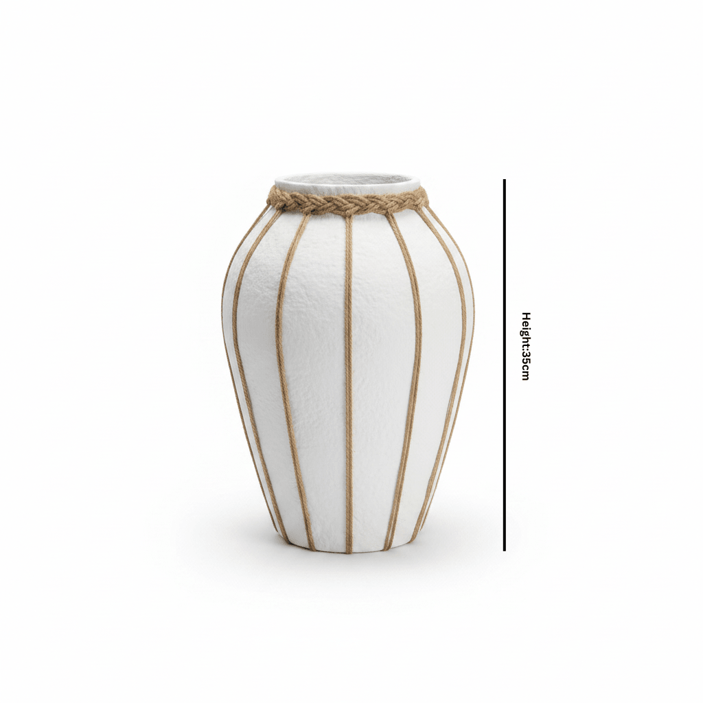 White Chalk Flower Vase with Jute Rope Detail – 35cm - Al Kabayel Discount CentreWhite Chalk Flower Vase with Jute Rope Detail – 35cmFlower VaseAKDCAl Kabayel Discount Centre