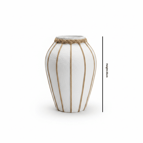 White Chalk Flower Vase with Jute Rope Detail – 35cm - Al Kabayel Discount CentreWhite Chalk Flower Vase with Jute Rope Detail – 35cmFlower VaseAKDCAl Kabayel Discount Centre