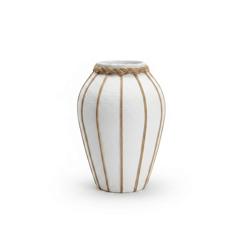 White Chalk Flower Vase with Jute Rope Detail – 35cm - Al Kabayel Discount CentreWhite Chalk Flower Vase with Jute Rope Detail – 35cmFlower VaseAKDCAl Kabayel Discount Centre