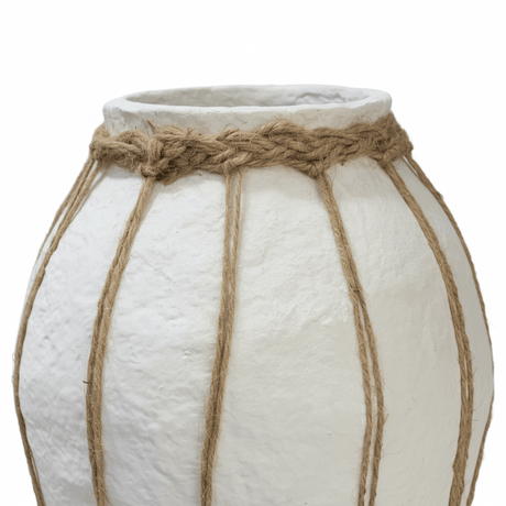 White Chalk Flower Vase with Jute Rope Detail – 35cm - Al Kabayel Discount CentreWhite Chalk Flower Vase with Jute Rope Detail – 35cmFlower VaseAKDCAl Kabayel Discount Centre