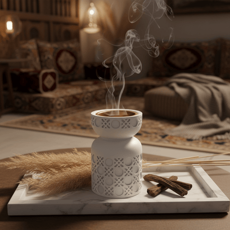 White Chalk Incense Burner with Gold Interior | Geometric Lattice Design | 10×6 cm - Al Kabayel Discount CentreWhite Chalk Incense Burner with Gold Interior | Geometric Lattice Design | 10×6 cmIncense burnerAKDCAl Kabayel Discount Centre