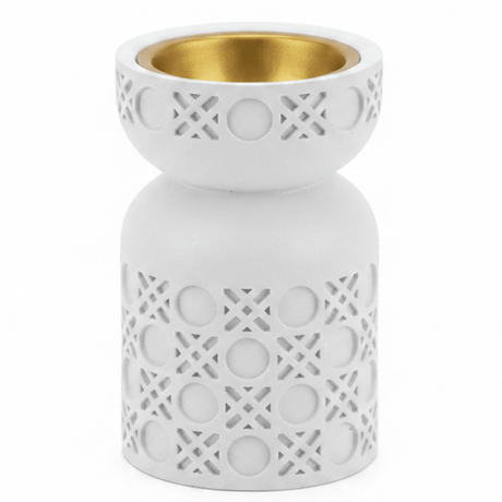 White Chalk Incense Burner with Gold Interior | Geometric Lattice Design | 10×6 cm - Al Kabayel Discount CentreWhite Chalk Incense Burner with Gold Interior | Geometric Lattice Design | 10×6 cmIncense burnerAKDCAl Kabayel Discount Centre