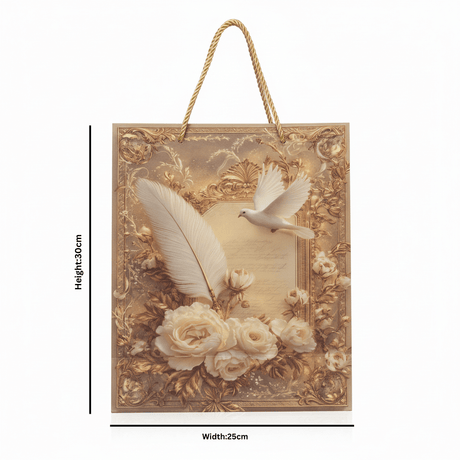 White Dove & Rose Design Baroque Paper Gift Bag - 30×25cm - Al Kabayel Discount CentreWhite Dove & Rose Design Baroque Paper Gift Bag - 30×25cmPacking & Wrapping SuppliesAKDCAl Kabayel Discount Centre