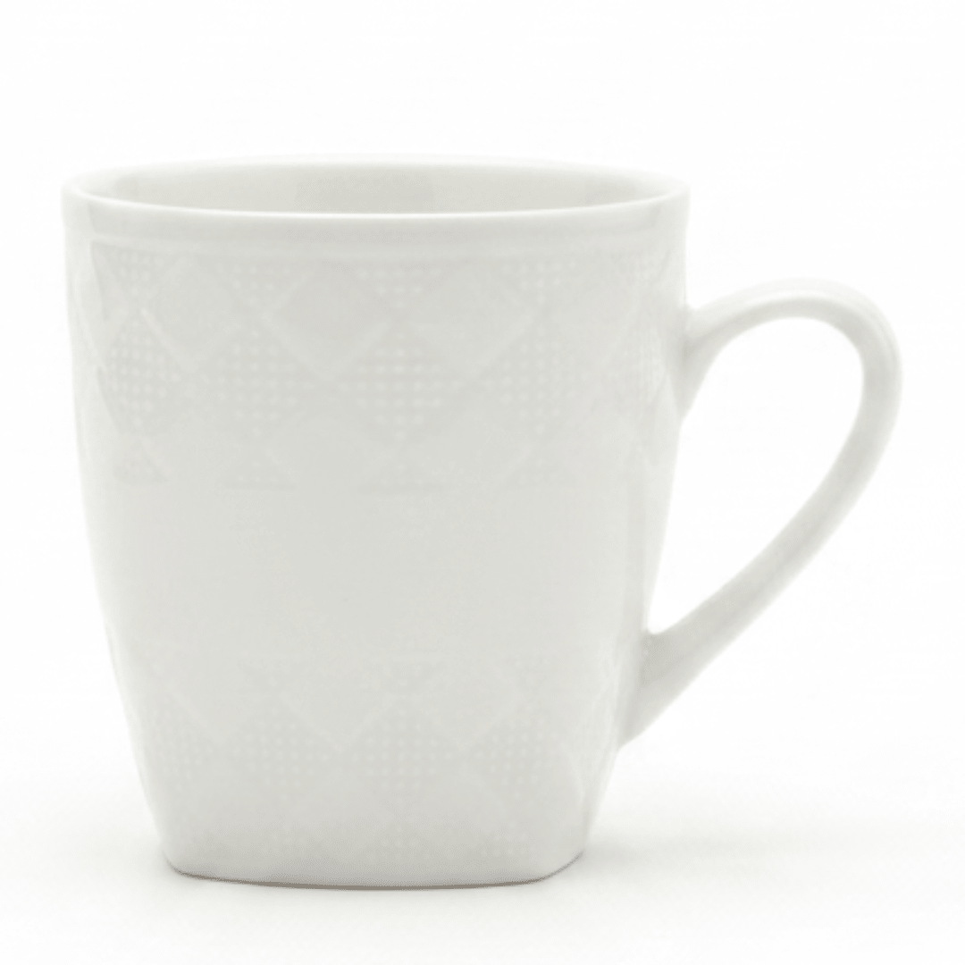 White Embossed Porcelain Mug 250ml | Diamond Quilted Texture | Premium Ceramic - Al Kabayel Discount CentreWhite Embossed Porcelain Mug 250ml | Diamond Quilted Texture | Premium CeramicMugsAKDCAl Kabayel Discount Centre