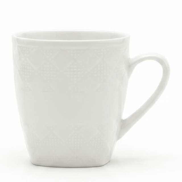 White Embossed Porcelain Mug 250ml | Diamond Quilted Texture | Premium Ceramic - Al Kabayel Discount CentreWhite Embossed Porcelain Mug 250ml | Diamond Quilted Texture | Premium CeramicMugsAKDCAl Kabayel Discount Centre