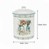 White Enamel Canister with Vintage Bicycle Floral Design & Lid - 20×14cm - Al Kabayel Discount CentreWhite Enamel Canister with Vintage Bicycle Floral Design & Lid - 20×14cmJars & Food SaversAKDCAl Kabayel Discount Centre