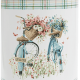 White Enamel Canister with Vintage Bicycle Floral Design & Lid - 20×14cm - Al Kabayel Discount CentreWhite Enamel Canister with Vintage Bicycle Floral Design & Lid - 20×14cmJars & Food SaversAKDCAl Kabayel Discount Centre