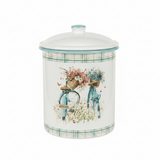 White Enamel Canister with Vintage Bicycle Floral Design & Lid - 20×14cm - Al Kabayel Discount CentreWhite Enamel Canister with Vintage Bicycle Floral Design & Lid - 20×14cmJars & Food SaversAKDCAl Kabayel Discount Centre